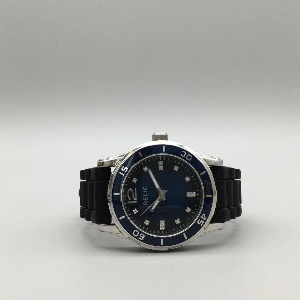 Relic Womens Watch 34mm Blue Dial Black Silicone Strap ZR11922 Box New Battery
